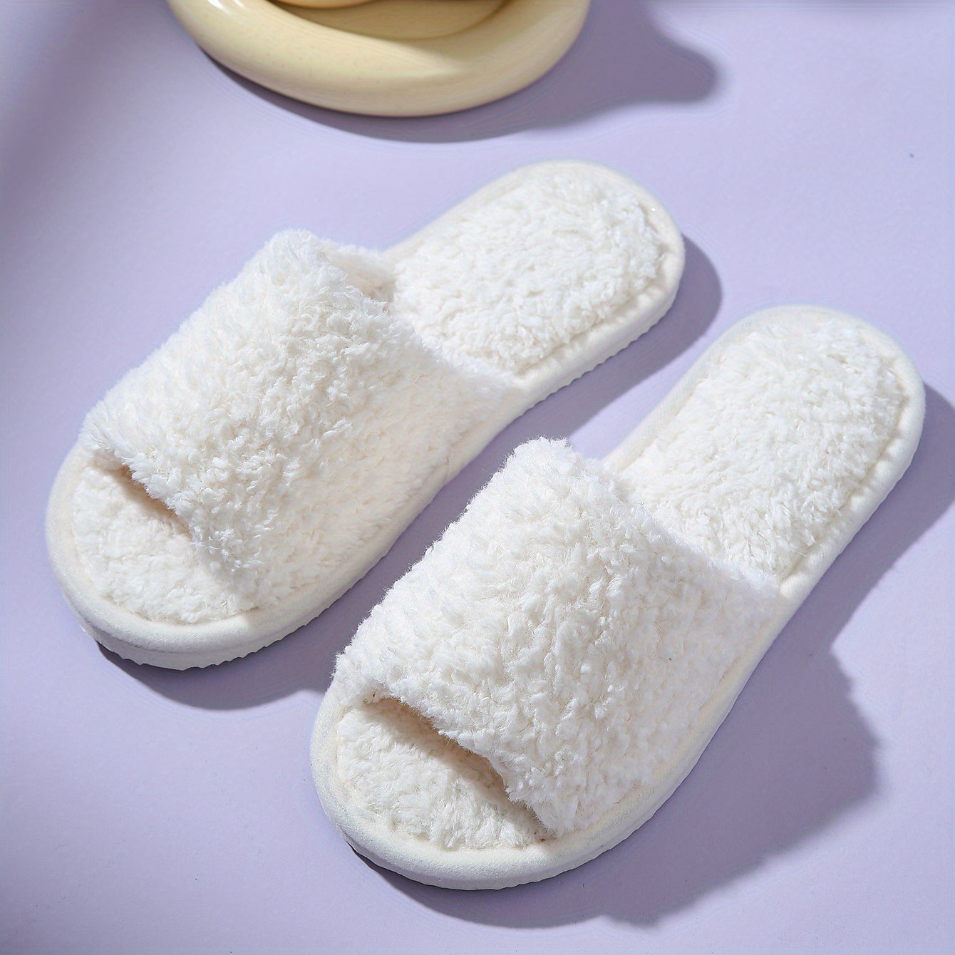 Plush Lined Open Toe Slippers Warm Home Shoes