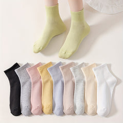 10 Pairs Solid Socks Breathable All match Women's Stockings