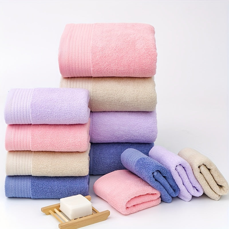 3pcs Solid Towel Set Soft Washcloth Hand Towel Bath Towel Thickened Absorbent