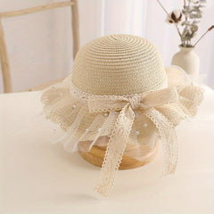 Lace Brim Bow Ruffled Straw Hat Sun Protection Breathable Hat