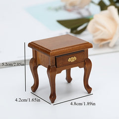 1:12 Scale Vintage Bedside Table with Retro Radio & Golden Accents
