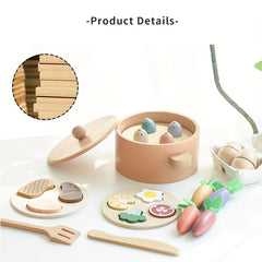 Wooden Play Kitchen Set with Cooking and Dining Utensils