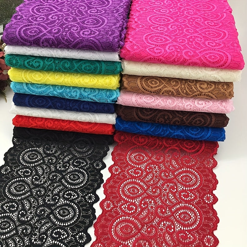 1 Yard Flower Stretch Lace Trim Ribbon Elastic Fabric 17 Wide Many Colors