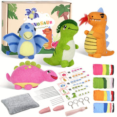 4pcs Beginner Dinosaur Christmas Needle Felting Kit DIY Craft Material