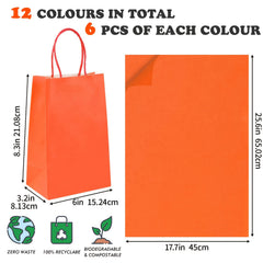 72pcs Small Gift Bags With 72 Sheets Paper 12 Colors Bulk Party Favor Bags