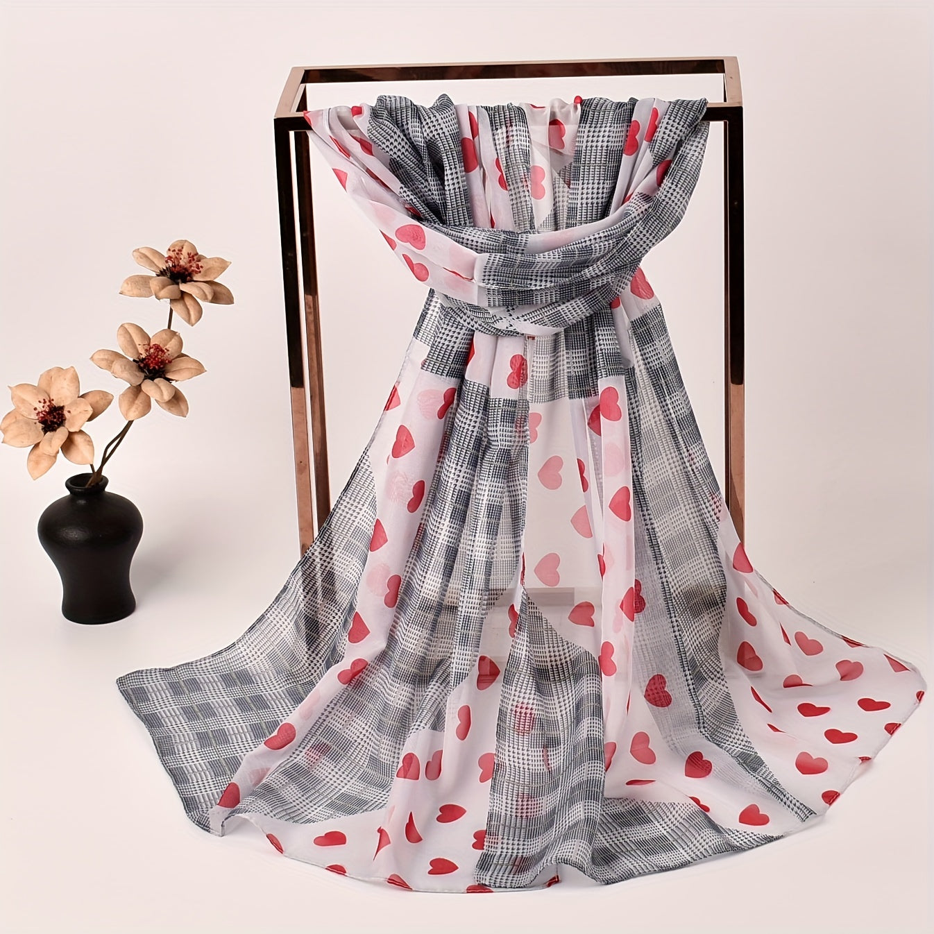 Plaid Heart Chiffon Scarf Thin Shawl for Sun Protection