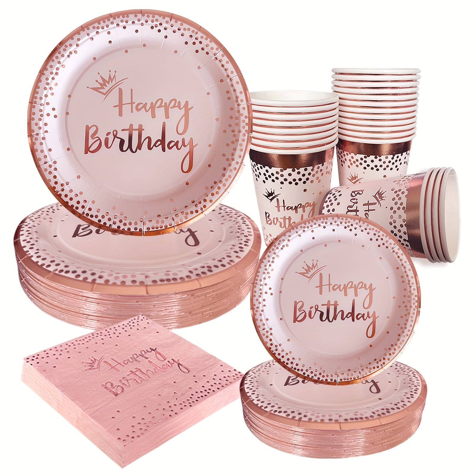 Pink Rose Golden Party Plates Napkins Cups Set for Birthday Decoration