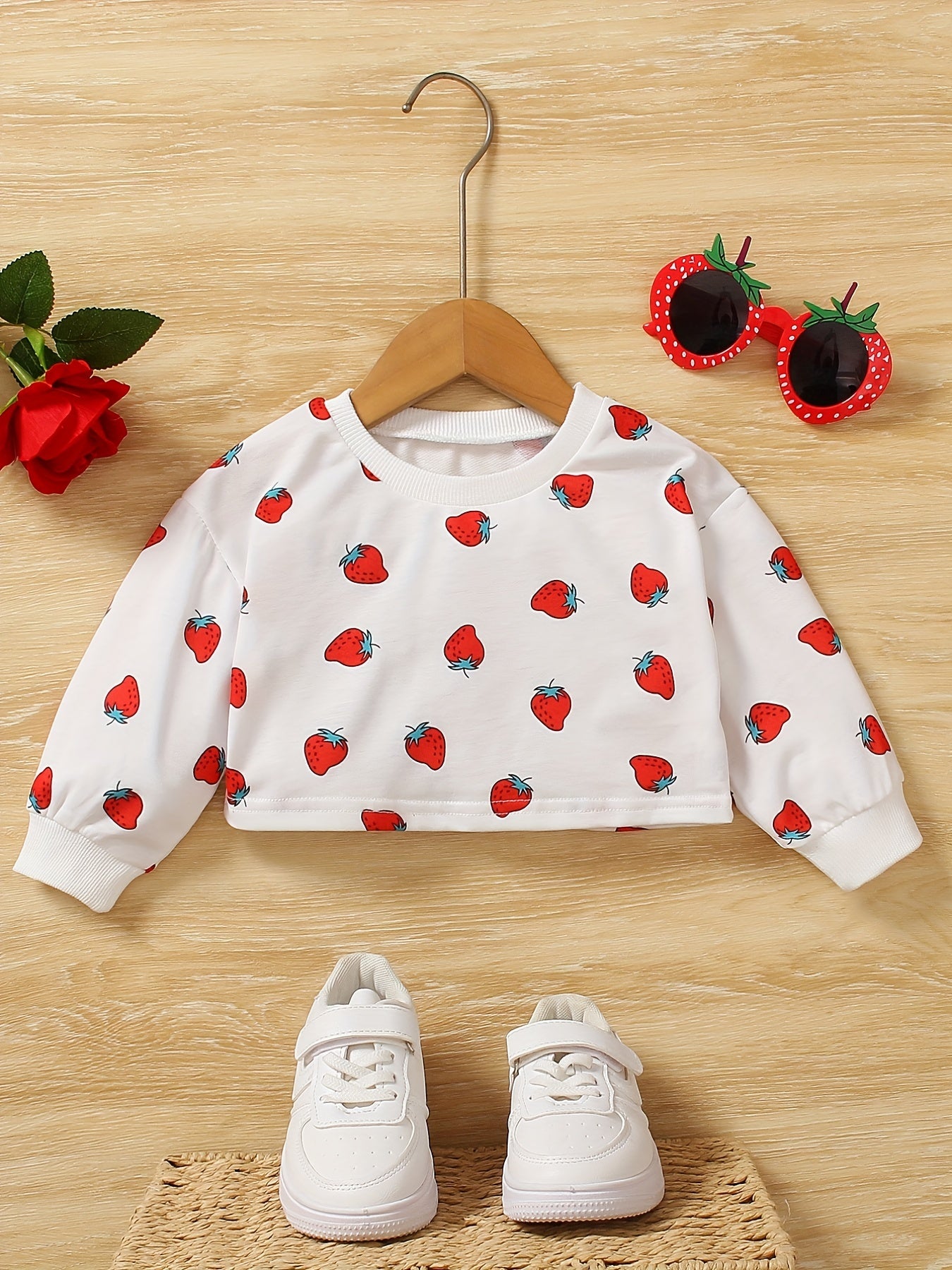 Baby Girls Toddler Strawberry Graphic Print Long Sleeve T-shirt