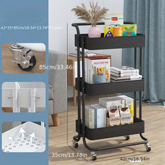 3 Tier Utility Cart Rolling Organization Cart Handle Wheels Storage Shelves