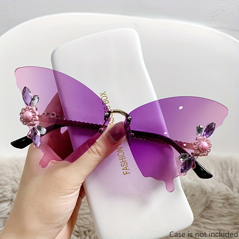 Rhinestone Butterfly Sunglasses with Crystal Flower