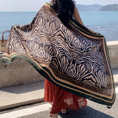 Vintage Stripe Pattern Print Scarf Breathable Sunscreen Tassel Square Shawl