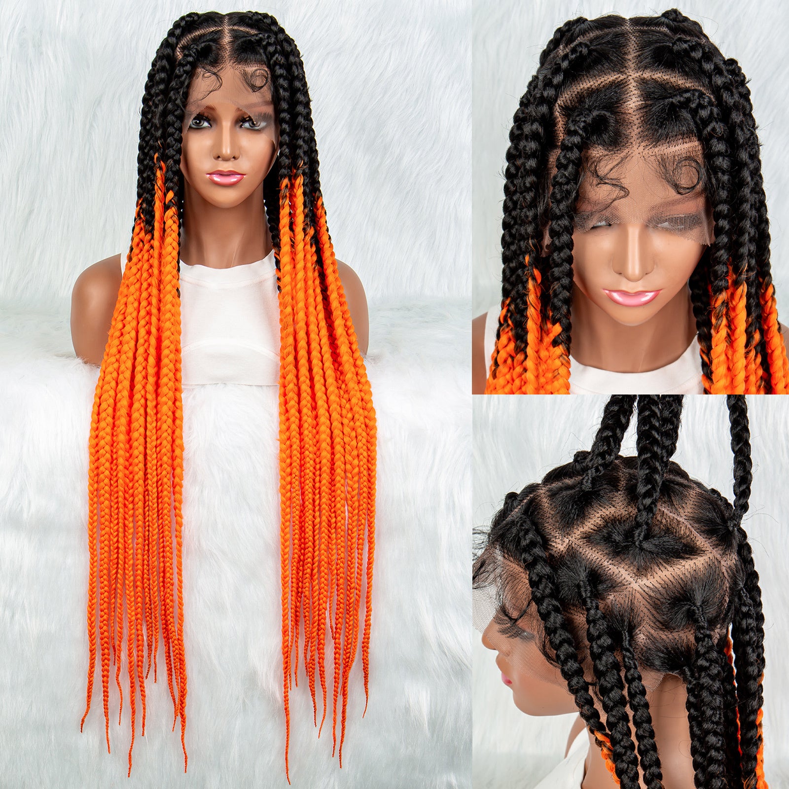 Knotless Box Braided Wig Full Lace Front Synthetic Cornrow Braids Wig