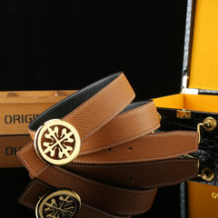 Men's Litchi Pattern Leather Belt With Buckle Double sided