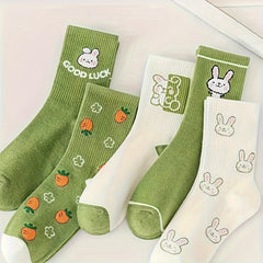 Men's Cartoon Rabbit Crew Socks - Cotton Blend, Comfy & Breathable