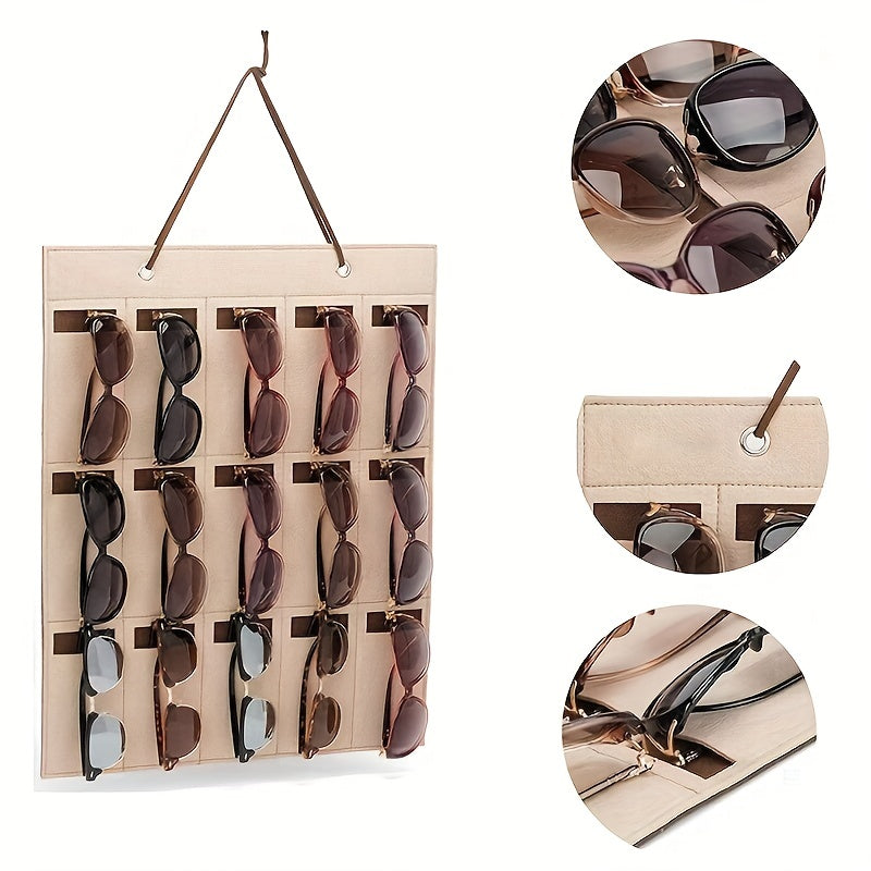 Two Tone Hanging Glasses Organizer 15 Slots Foldable Sunglasses Reading Glasses
