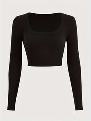 Solid Ribbed Lounge Tops Long Sleeve Crew Neck Top Women's Loungewear