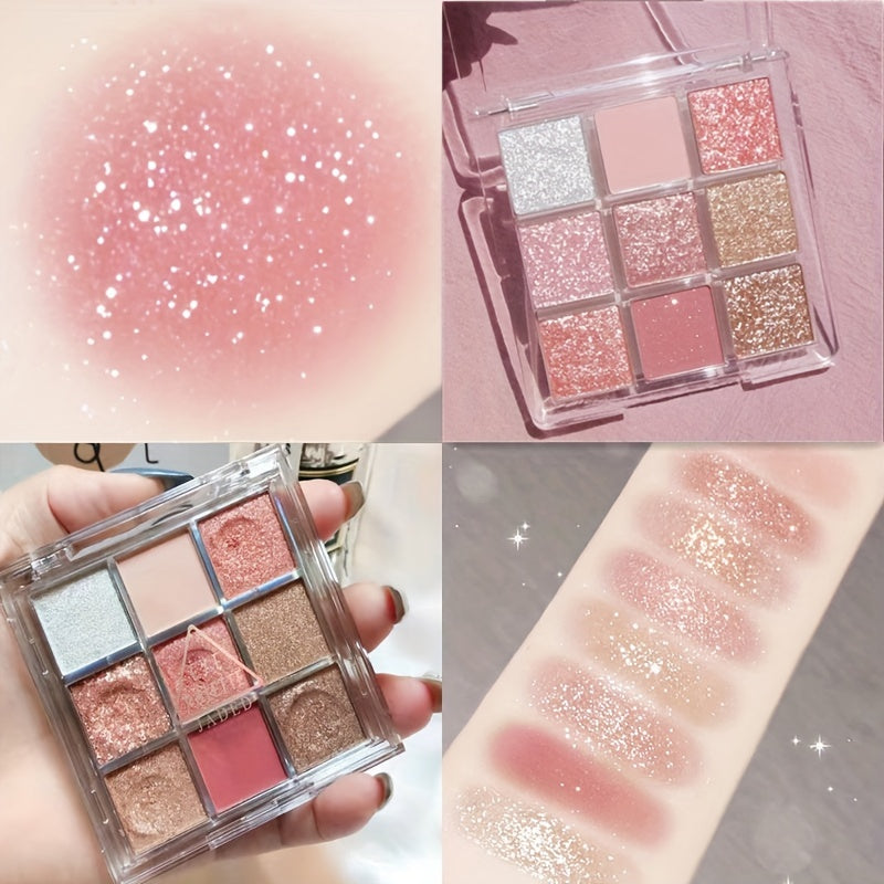 9-Color Eyeshadow Palette with Eyeliner and Brush Set