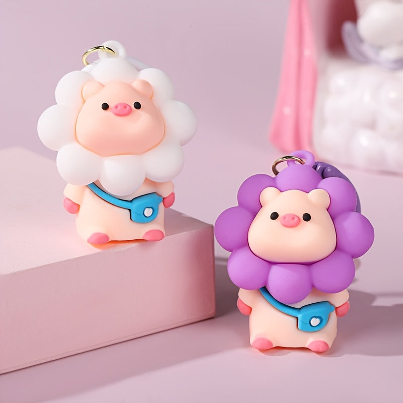 Cartoon Sun Flower Piggy Keychain for Kids & Girls
