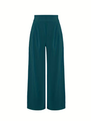 Solid Wide Leg Flare Pants High Waist Casual Pocket