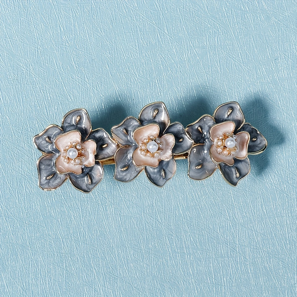 Enamel Flower French Barrette Hair Clip