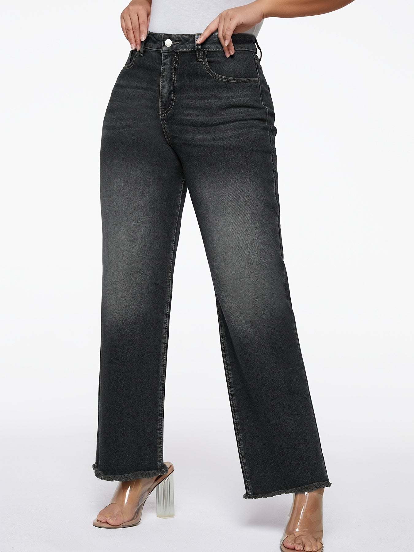 High Waist Straight Loose Boyfriend Jeans Water Ripple Embossed Crotch