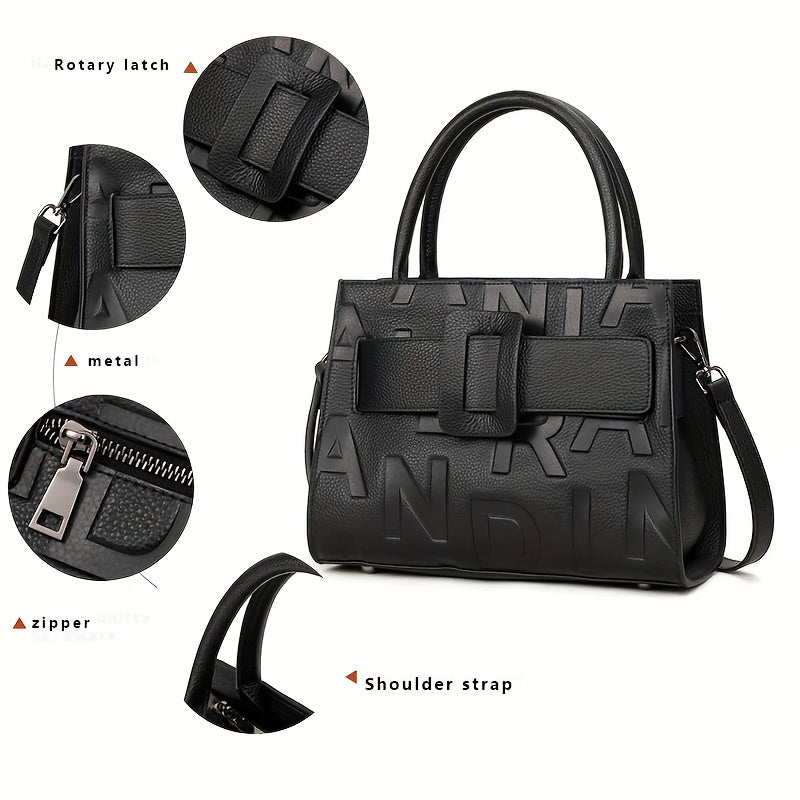 Minimalist Embossed Tote Bag Satchel with Buckle for Work