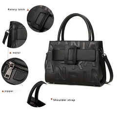 Minimalist Embossed Tote Bag Satchel with Buckle for Work