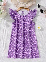 Girls Daisy Floral Print Ruffle Sleeve Dress