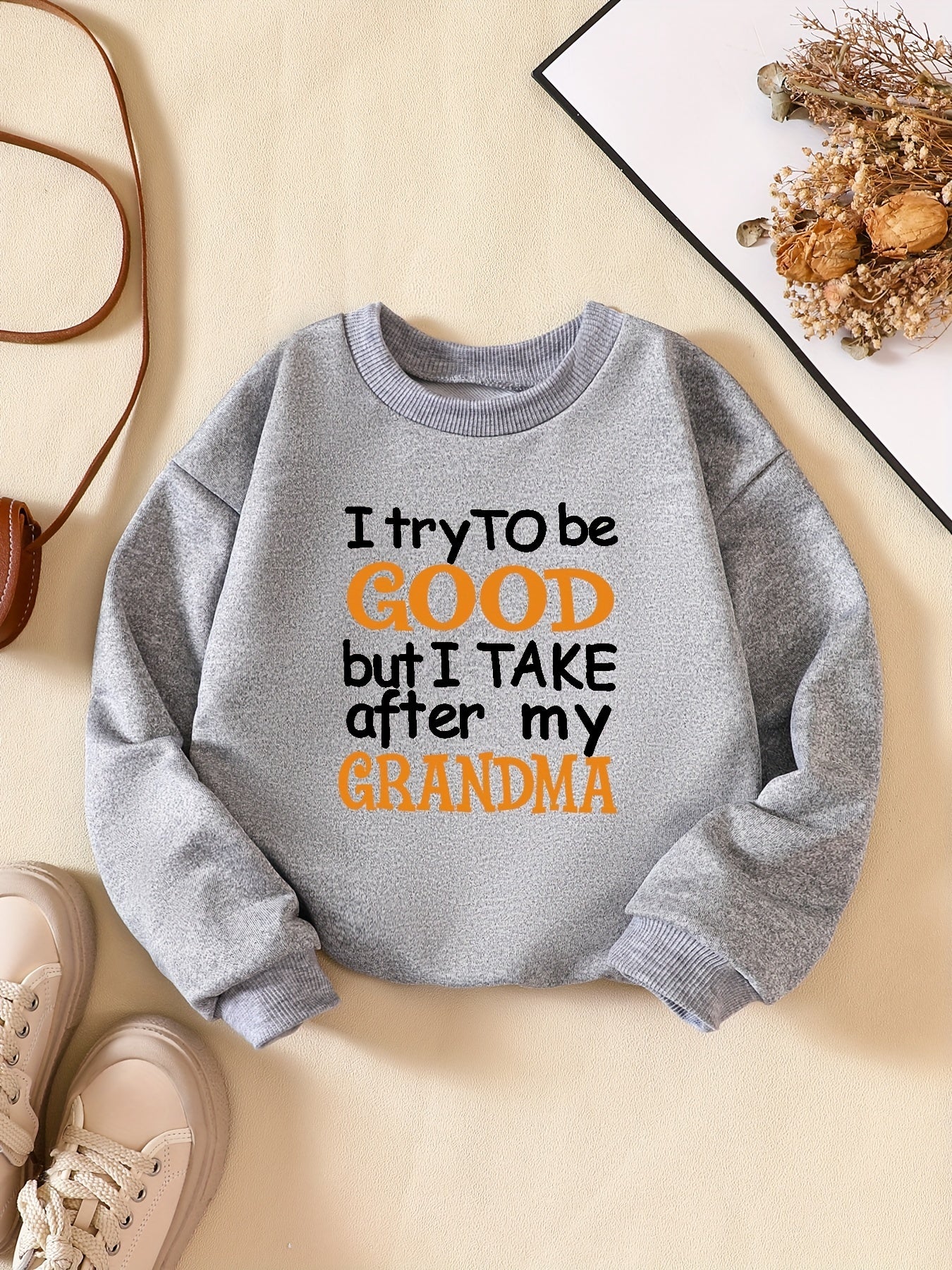 Slogan Print Boys Sweatshirt Long Sleeve Crew Neck Kids Clothing