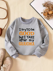 Slogan Print Boys Sweatshirt Long Sleeve Crew Neck Kids Clothing
