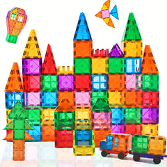 Magnetic Building Tiles 95pcs Magnetic Blocks For Kids with 2 Cars