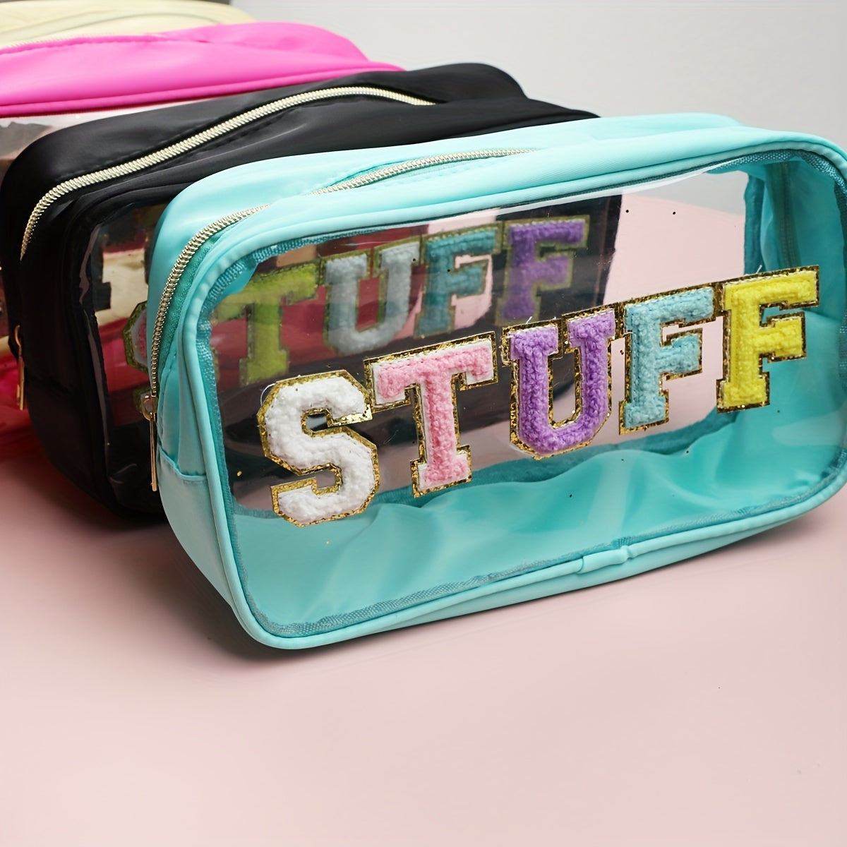 Waterproof PVC Toiletry Bag with Embroidered Lettering
