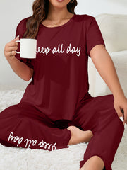Slogan Print Tee & Pants Pajama Set