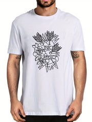 Men's Heart & Rose Graphic T shirt Casual Tee Summer Outdoor