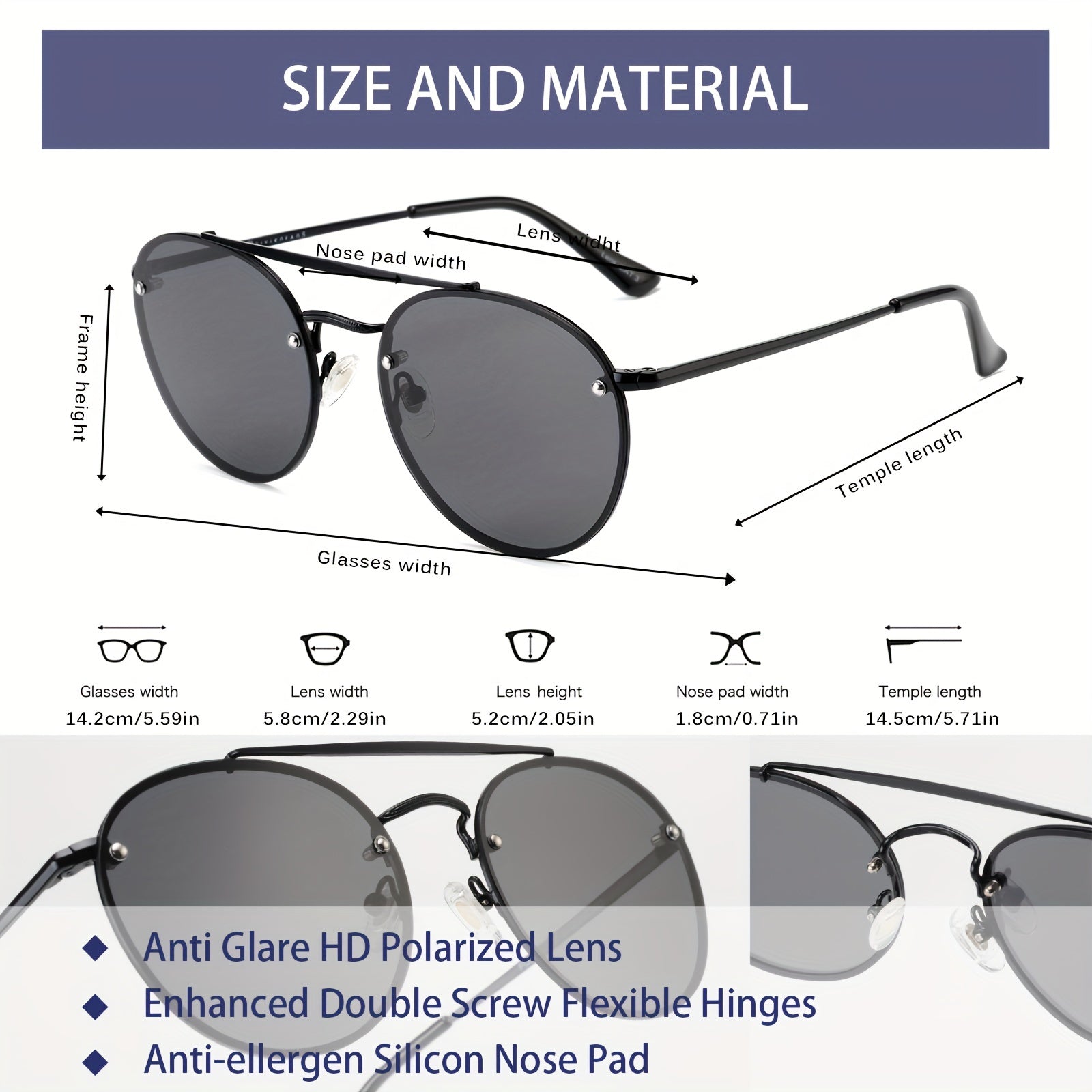 VIVIENFANG Round Polarized Aviator Sunglasses For Men UV Protection