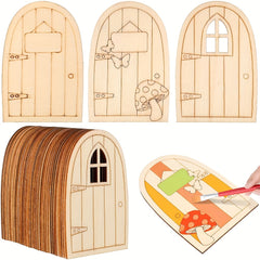 24Pcs Unpainted Wooden Fairy Doors Craft Set for DIY Arts Dollhouses