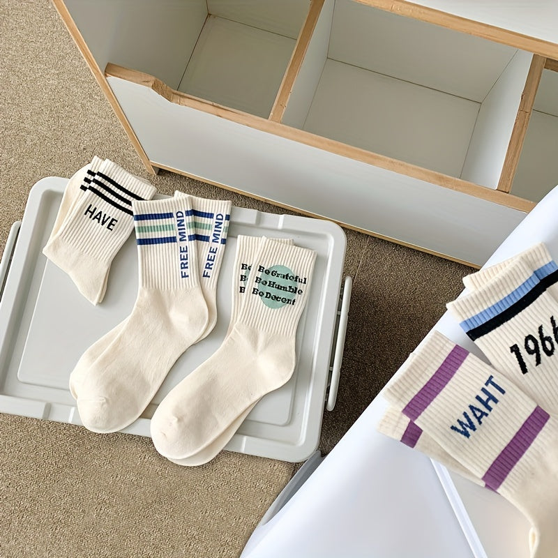 5 Pairs Letter Print Socks Comfy & Breathable Women's Stockings