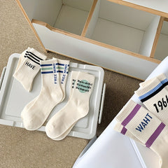 5 Pairs Letter Print Socks Comfy & Breathable Women's Stockings