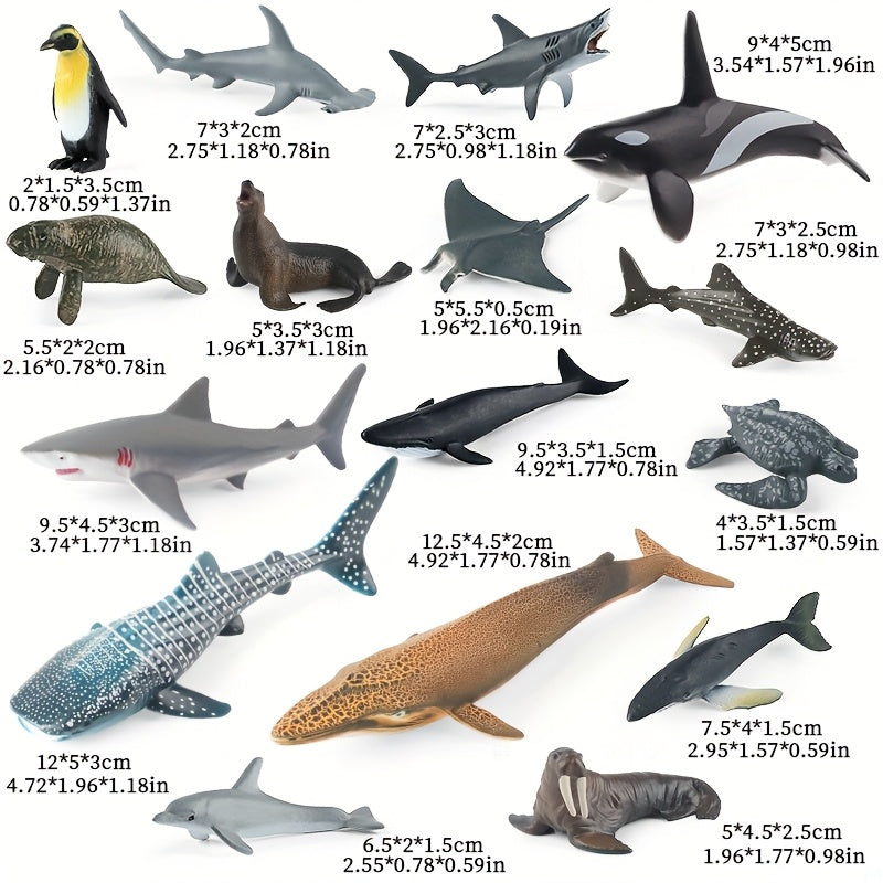 16pcs Mini Ocean Animal Figurines: Sharks, Whales & Manatee - Party Decoration