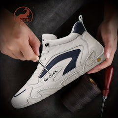 Men's Block Leather High Top Sneaker Waterproof Shoes