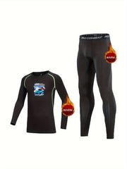 Kids Fleece Lined Compression Base Set Speed Racing Print Tops & Leggings