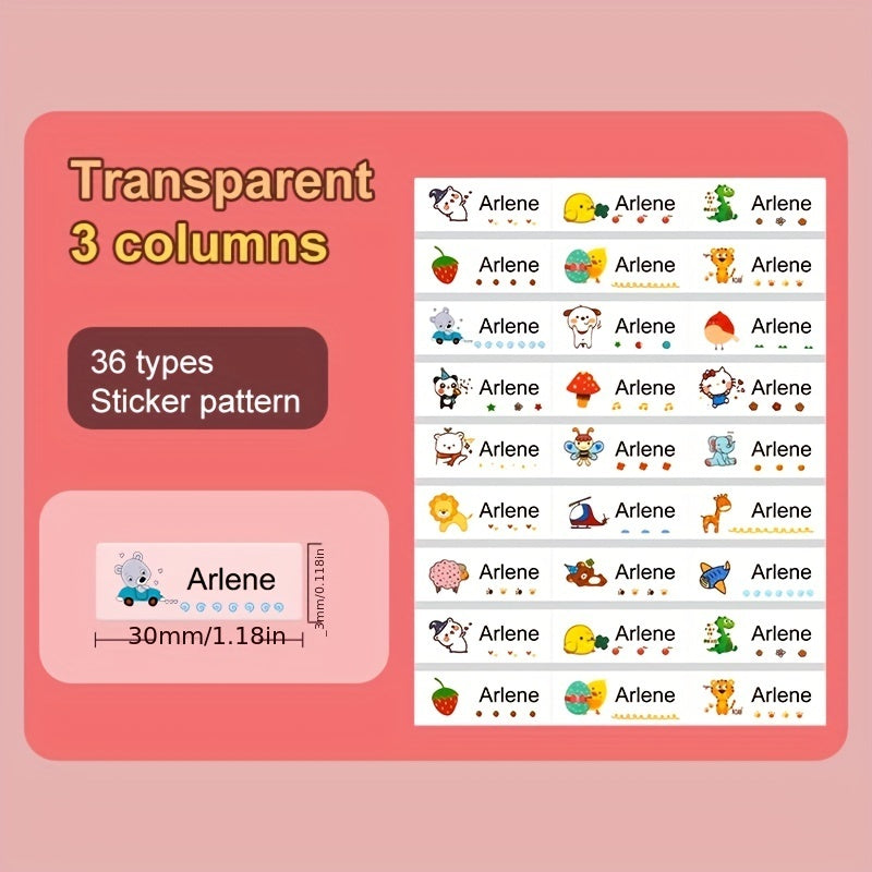 180pcs Transparent Name Sticker Cartoon Waterproof Labels