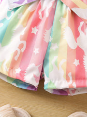 Toddler Girls Rainbow Cartoon Unicorn Graphic Shorts