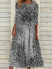Leopard Print Three Quarter Sleeve Maxi Dress