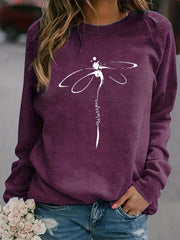 Dragonfly Print Sweatshirt Crew Neck Casual Long Sleeve Women's Clothing