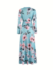 Retro Floral Print Dress Long Sleeve Casual