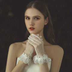 Mesh Flower Embroidery Wedding Dress Gloves Women