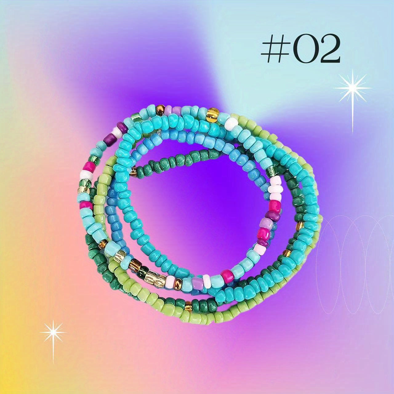 Boho Beads Waist Chain Y2K Colorful Elastic Waistband Beach Bikini Belly Chain