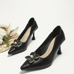 Flower Decor High Heels Pointed Toe Slip On Stiletto Heels