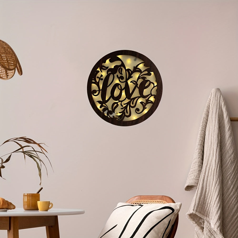 Children's Room LED Wall Clock Creative Lamp Retro Wooden Sign